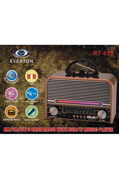 Vobotek Teknoloji Everton Rt-659 Bluetooth Fm-Usb-Tf-Aux Şarjlı Nostaljik Radyo