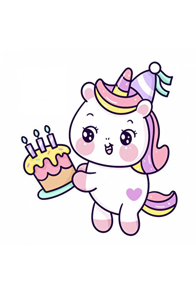 INOVATIX Set de 8 piese, autocolant Pisică Unicorn cu Tort, INOVATIX®. 6 cm