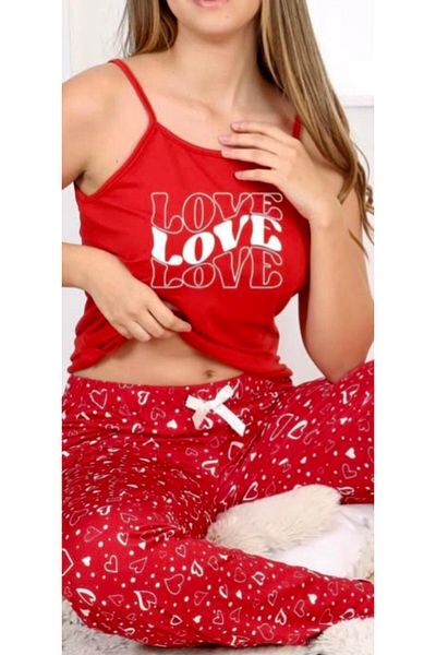 shiny date Red Love Written Pajama Set