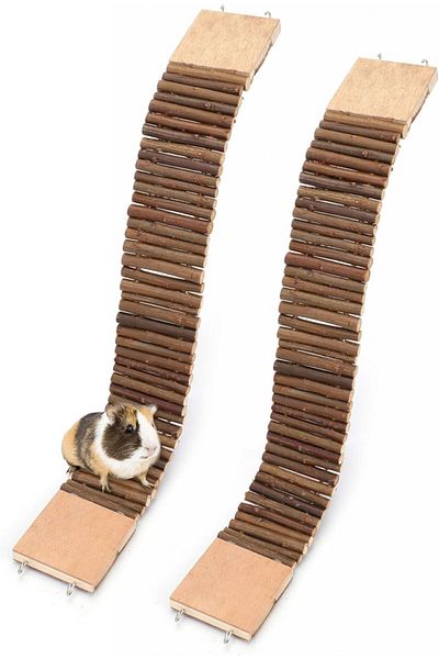 Yesland Set of 2 Yesland Hamster Hanging Bridges, Wood, Natural, 55 x 7.9 cm