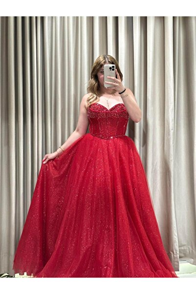 Kaleiçi Yıldızlar Kırmızı Çift Yaka Prenses Model Nişanlık-Abiye