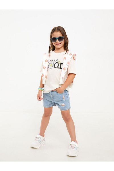 LC Waikiki Ripped Detailed Girl's Jean Shorts
