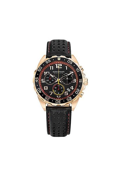 Romanson Black Dial Analog Leather Strap Chronograph