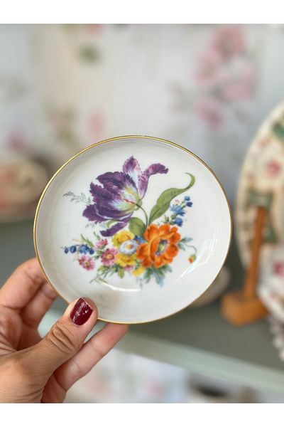 FÜRSTENBERG German Fürstenberg Stamped Porcelain Color Flower Round Presentation Wall Plate Hangings