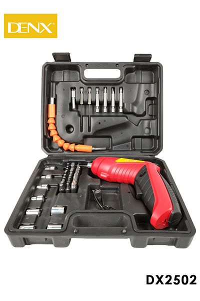 Denx 4.2V Rechargeable Electric Screwdriver Kit with 1300mAh Battery and 40+ Accessories - DX2502