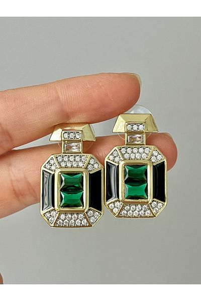 Twinssis Accessories Green Baguette Stone Leyla Earrings