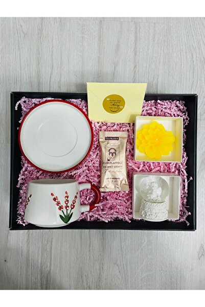 hediport Çiçek Desenli Seramik Kupa Bardak - Kupa Tabağı - Melek Kar Küresi (...