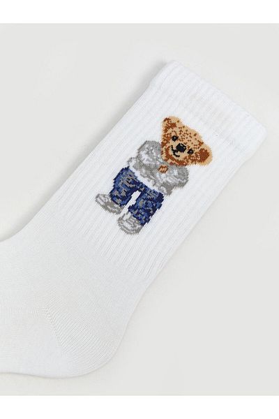LC Waikiki Lcw Accessories White Bear Teddy Printed Men's Socks
