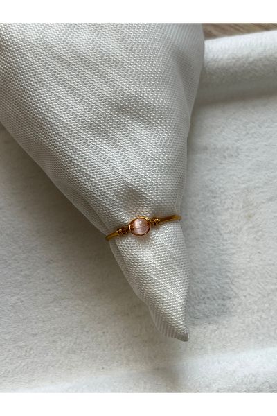Pel Design Minimal Pink Cat Eye Adjustable Gold Color Wire Ring