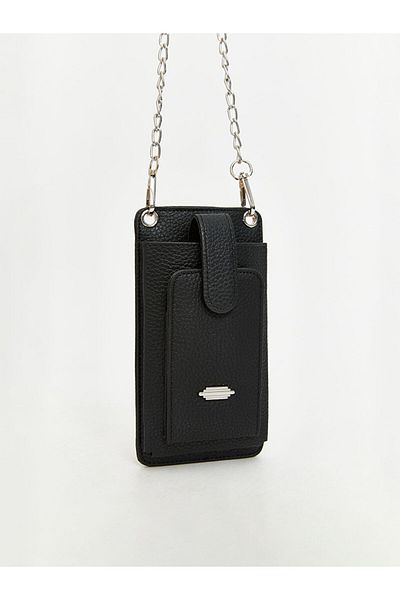 LC Waikiki Black Chain Strap Leather Look Women's Wallet