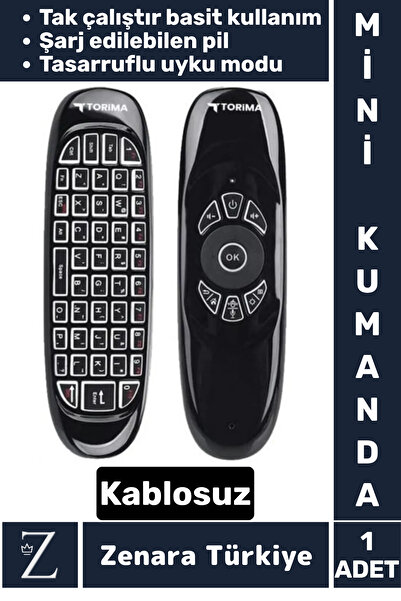 Zenara Çok Fonksiyonlu 2.4g Kablosuz Air Mouse ANDROID TV Uyumlu Q Klavye Şarjlı MİNİ UZAKTAN KUMANDA