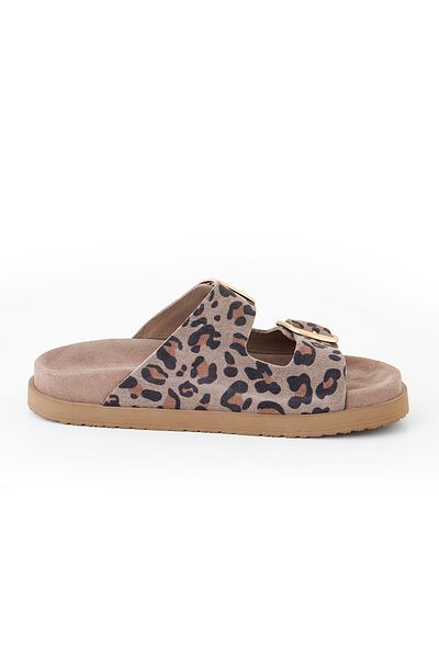 SOFT Women's Mink Suede Leopard Patterned Double Buckle Comfortable Daily Slippers – Stylish and Lightweight Summer Sandals