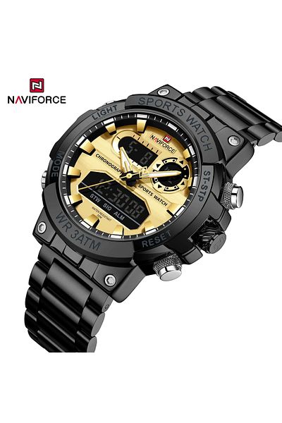 Naviforce Men's Fashion Dual Display Quartz Watch – Waterproof, Multi-Functional, Stainless Steel