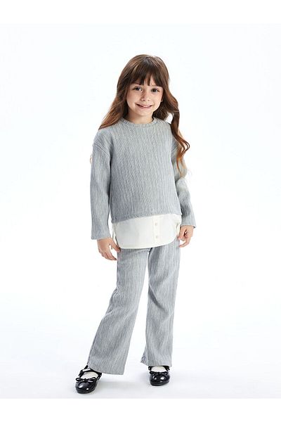 LC Waikiki Crew Neck Girls Blouse and Leggings Pants 2 Pcs