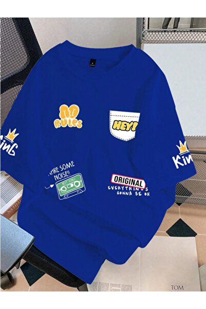 COHERENT Unisex Erkek/Kadın HEY Özel Baskılı Oversize Pamuklu T-Shirt