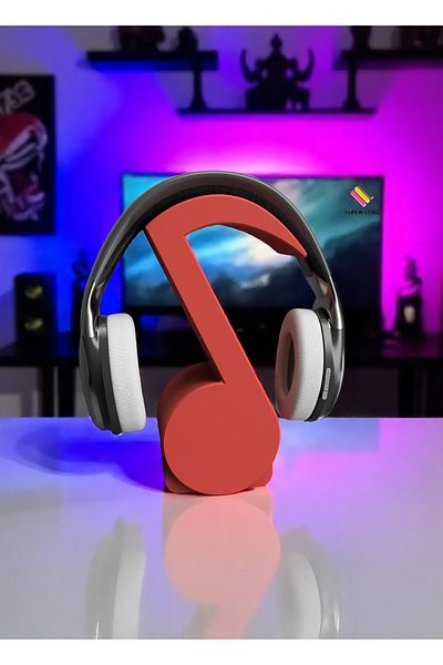 a life in games Red Musical Note Design Tabletop Headphone Stand Organizer – Bluetooth Headphone Compatible