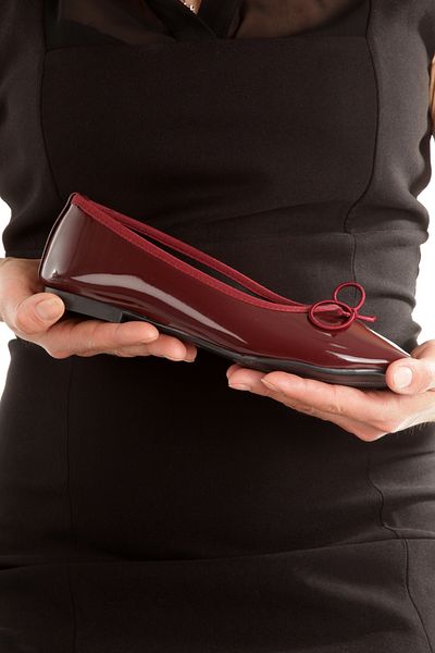 PAYZİN '' Emel'' Burgundy Patent Leather Round Toe Flat Bottom Mustache Bow Ballerina Ballet New Season