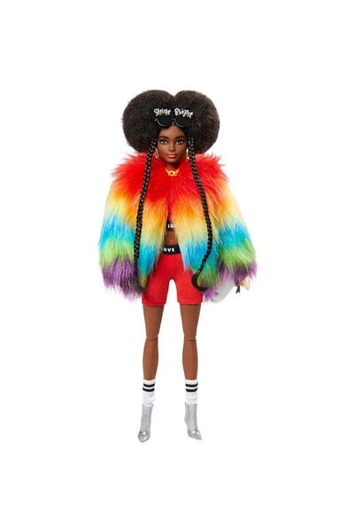 mattel Papusa Barbie Extra Style - Furry Rainbow