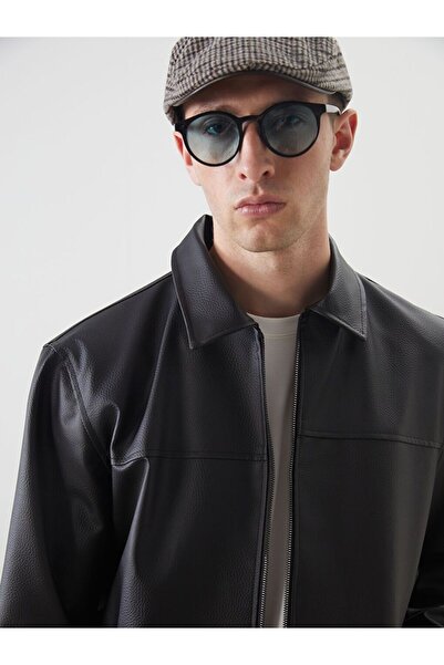 LC Waikiki LCW Vision Standart Kalıp Gömlek Yaka Erkek Deri Görünümlü Mont