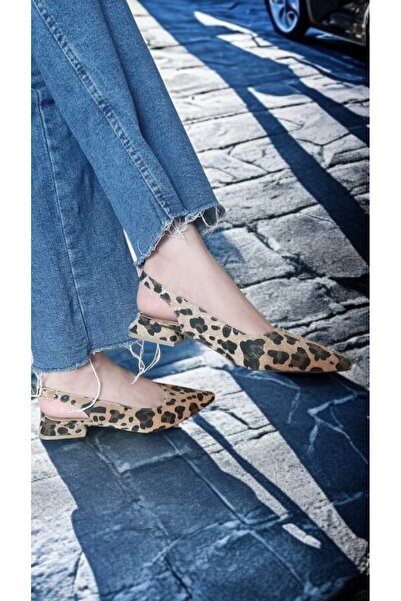 muhhu moda arkası açık, 2 santim yüksekliğine, günlük kadın ayakkabı, leopar malzemeli, babet, tam kalıp,