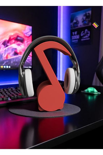 a life in games Red Musical Note Design Tabletop Headphone Stand Organizer – Bluetooth Headphone Compatible