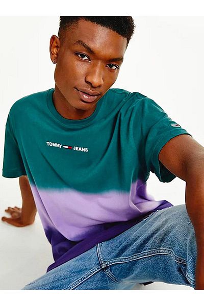 Tommy Jeans Colour Block Dip Dye T-Shirt, Violet Viola