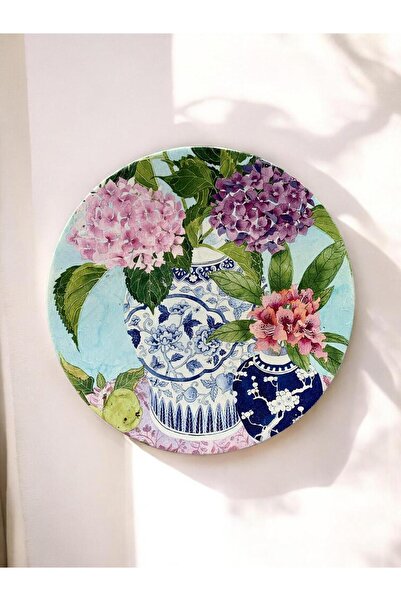 unique florya Çiçek Deseni Saksıda Çiçek Vazoda Çiçek Desenli Duvar Tabağı De...