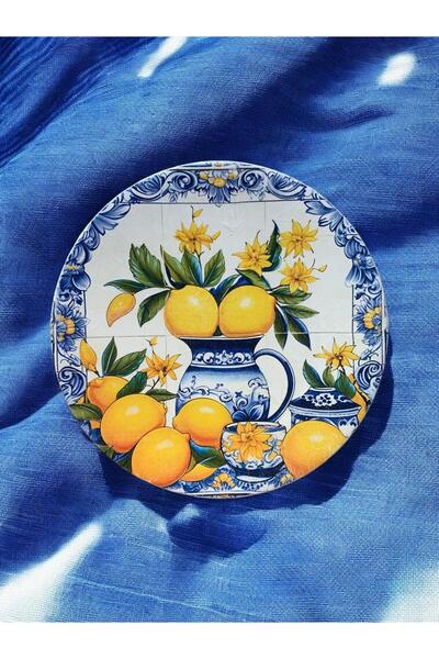 unique florya Duvar Tabağı Mozaik Görünümlü Limon Desenli Dekoratif Tabak Duv...