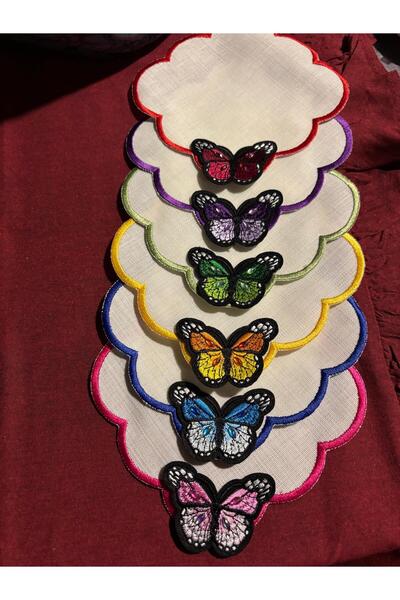 LUXURY Renkli 6 adet kelebek desenli taş işlemeli kahve yanı sunum peeçtesi