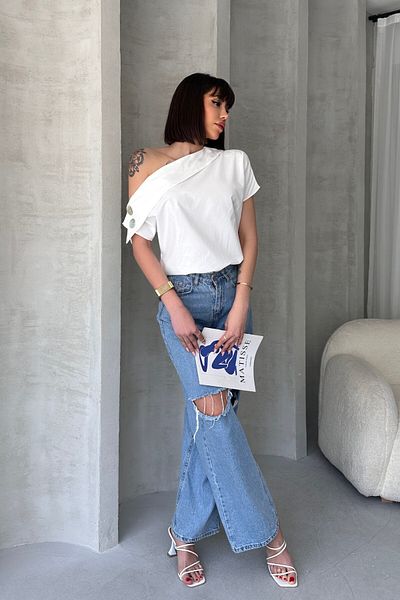 New Now Cămașă de designer fără mâneci, cu detaliu cu nasturi, cu guler încrucișat