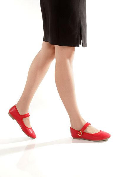 PAYZİN '' Turkan'' Red Skin Round Toe Flat Bottomed Helmet Ballerina New Season