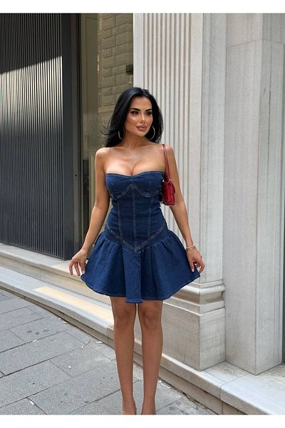 D'RECCY ROCHIE DE VARĂ DE DENIM MINI JEANS FĂRĂ BRETE DE DESIGN DE DAMA