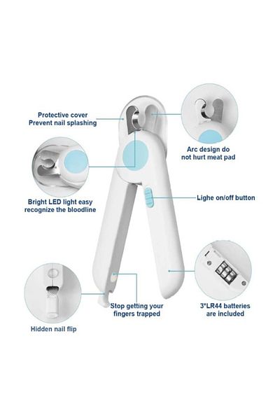SyaMAG Unghiere LED pentru animale de companie, luminozitate reglabilă, capac transparent, alb