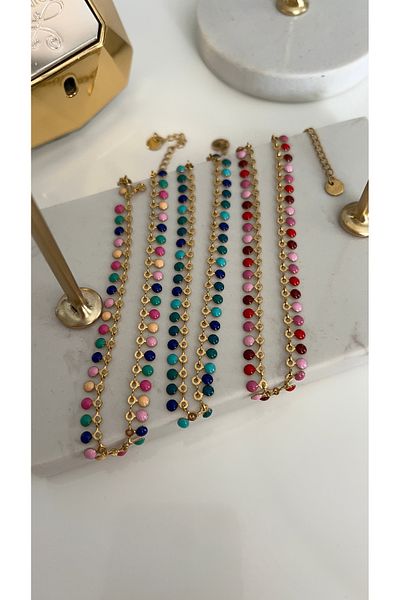 SU PERİSİ TAKI BİJUTERİ Steel Gold Colored Enamel Sequin Anklet
