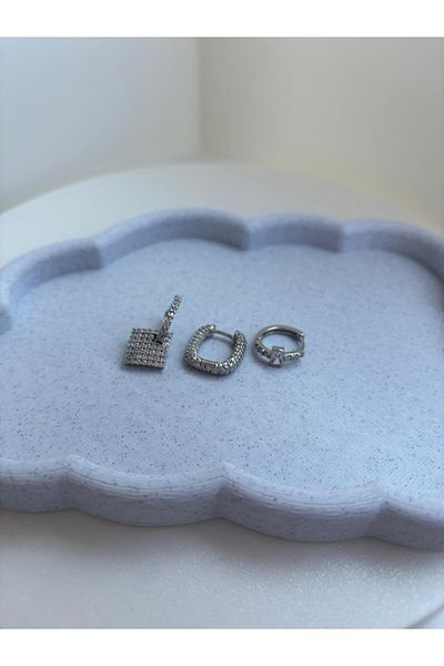D&B Silver 3-Piece Steel Earring Set