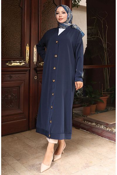 sefamerve Full Buttoned Long Tunic 0096-04 Navy Blue
