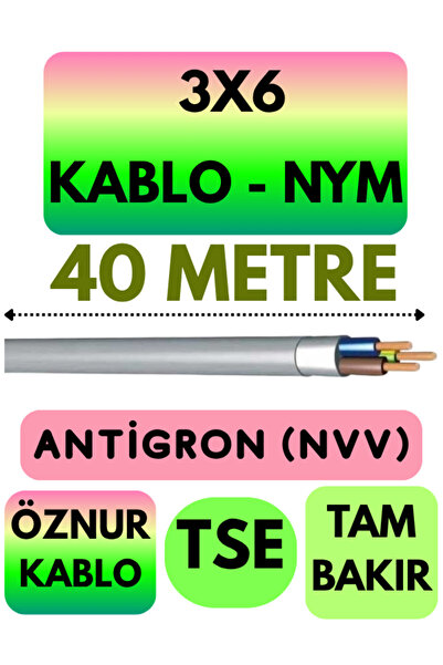 Avarson Öznur 3X6 ANTİGRON (NYM) Kablo (Gri) Metre Seçenekli 40 METRE