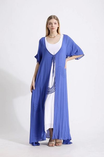 SUMEF Dress with Filter and Cardigan Suit-Blue