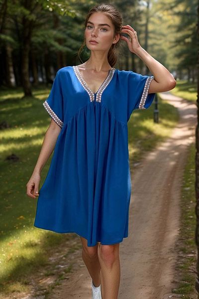 bacc Saks Embroidery Border Detailed Comfortable Fit Viscon Woven Dress Bcvl-2530000