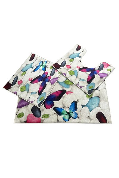 PATRU ANOTIMPURI Covor de baie 3 piese, antiderapant, lavabil, 60x100/50x60/50x60 cm
