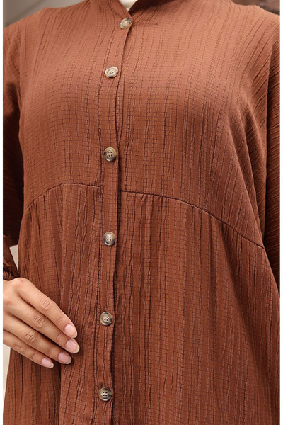 sefamerve Half Button Sleeve Elastic Dress 2074-01 Tan