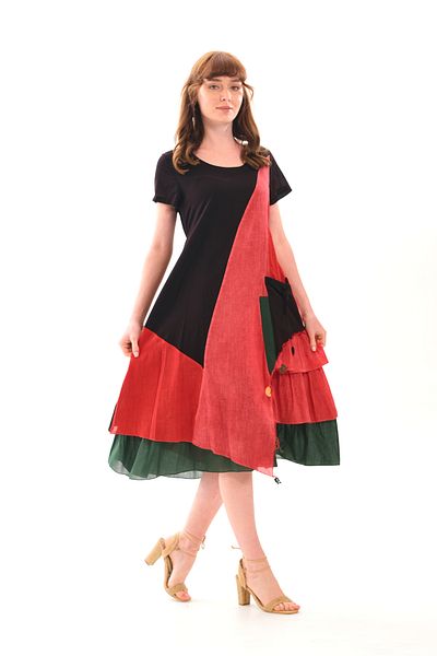 Butik Esra Kandemir Summer Cotton Washable Fabric Lining Floored Authentic Large Size Dress - 1040