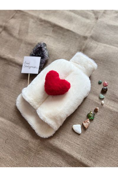 TREND COLOR Hot Water Bag White Plush with Red Heart and I Love You Note Together 2 Liters