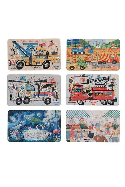 Fizello 6 Pieces 24 Pieces 12.5 X 21 cm Educational and Learning Wooden Children's Puzzle & Jigsaw Puzzle Toy Frameless