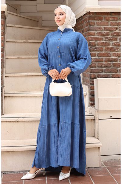 sefamerve Rochie elastică cu jumătate de nasturi 2074-04 Indigo