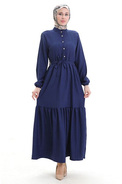 sefamerve Φόρεμα με λαβή και κουμπί 0104-05 Navy Blue