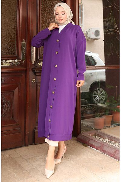 sefamerve Full Buttoned Long Tunic 0096-05 Purple