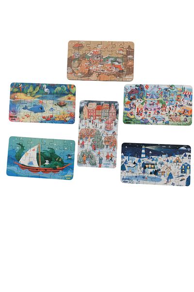 Fizello 6 Pieces 24 Pieces 12.5 X 21 cm Educational and Learning Wooden Children's Puzzle & Jigsaw Puzzle Toy Frameless