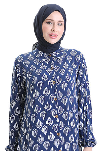 sefamerve Boydan Düğmeli Uzun Tunik 0092-03 Lacivert