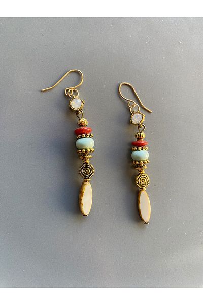 dela otantik Ethnic Women's Earrings with Beaded Natural Stones– Authentic Bohemian Vintage Dangle Long Earrings - Designer Jewelry